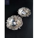 MATCHING PAIR OF SOLID SILVER ORNATE DECORATIVE OPENWORK DISHES WITH SHAMROCK EMBLEM