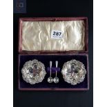 PAIR OF SILVER SALTS (BOXED) WITH ASSOCIATED SPOONS
