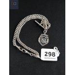 HEAVY SILVER ALBERT CHAIN WITH T-BAR AND MEDAL