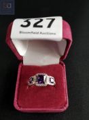 BEAUTIFUL SILVER 3 STONE AMETHYST AND CZ RING