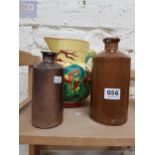 2 STONE JARS AND VASE