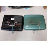 2 OLD INDUSTRIAL CASH BOXES WITH KEYS