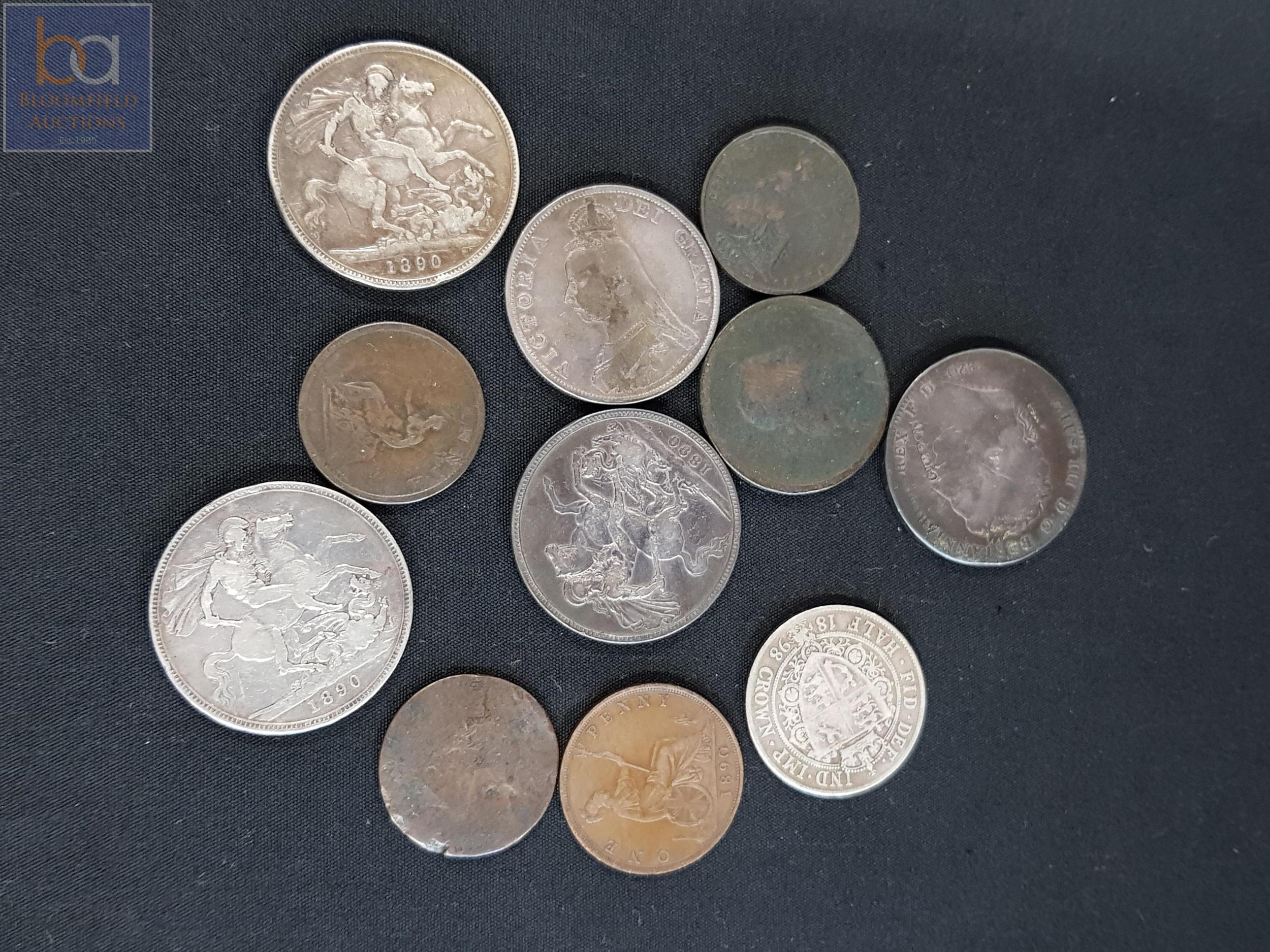 BAG OF VICTORIAN AND GEORGIAN COINS TO INCLUDE CROWNS