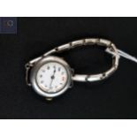 SILVER WRIST WATCH WITH EXPANDING BRACELET, ENAMEL FACE