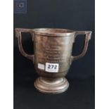 SILVER TWIN HANDLED TROPHY CHESTER MENTIONS OF RIGHT HON LORD CARSON IN INSCRIPTION 6" TALL