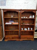 PAIR OF STAINED OPEN BOOKCASES