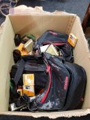 LARGE BOX OF CAMERAS, CASES AND ACCESSORIES