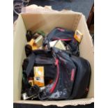 LARGE BOX OF CAMERAS, CASES AND ACCESSORIES