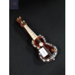 ANTIQUE TORTOISESHELL BONE AND MOTHER OF PEARL MINATURE GUITAR