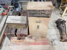 2 OLD SUITCASES, PLANE, COMPRESSOR AMMO BOX AND HEATER