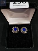 PAIR OF SILVER AND BLUE LAPIS CELTIC STYLE EARRINGS
