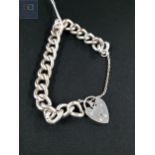 HEAVY SILVER CURB LINK BRACELET WITH HEART PADLOCK CATCH