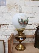 COMPLETE OIL LAMP WITH NICE HUNTING SCENE SHADE
