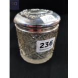 SILVER TOPPED CUT GLASS JAR