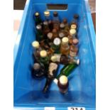 SHELF LOT OF 25 MINIATURE WHISKEY BOTTLES