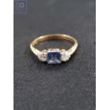 ANTIQUE 18 CARAT GOLD 2 DIAMOND AND CORNFLOWER BLUE SAPPHIRE RING