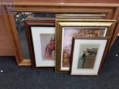 LARGE WALL MIRROR AND QUANTITY OF PRINTS AND PICTURES