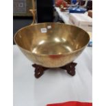 LARGE ORIENTAL BRASS BOWL ON STAND