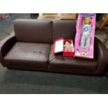 BROWN LEATHER 2 SEATER SOFA
