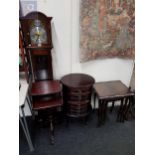 TELEPHONE TABLE, NEST OF TABLES, GRANDDAUGHTER CLOCK AND OVAL 6 DRAWER CHEST