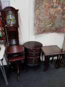 TELEPHONE TABLE, NEST OF TABLES, GRANDDAUGHTER CLOCK AND OVAL 6 DRAWER CHEST