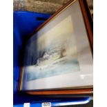 BOX OF WATERCOLOURS AND PRINTS-