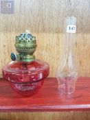 RUBY GLASS OIL LAMP BOWL AND FUNNEL