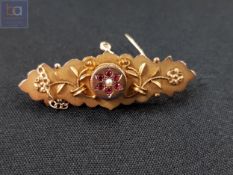 antique 9 carat gold pearl and ruby brooch