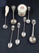 HALCYON ENAMEL PILL BOX AND SILVER SPOONS