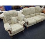 MODERN 3 SEATER SETTEE AND WINGBACK ARMCHAIR