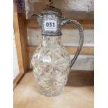 ANTIQUE CLARET JUG WITH SILVER TOP AND HANDLE