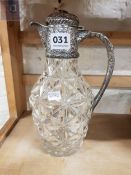 ANTIQUE CLARET JUG WITH SILVER TOP AND HANDLE