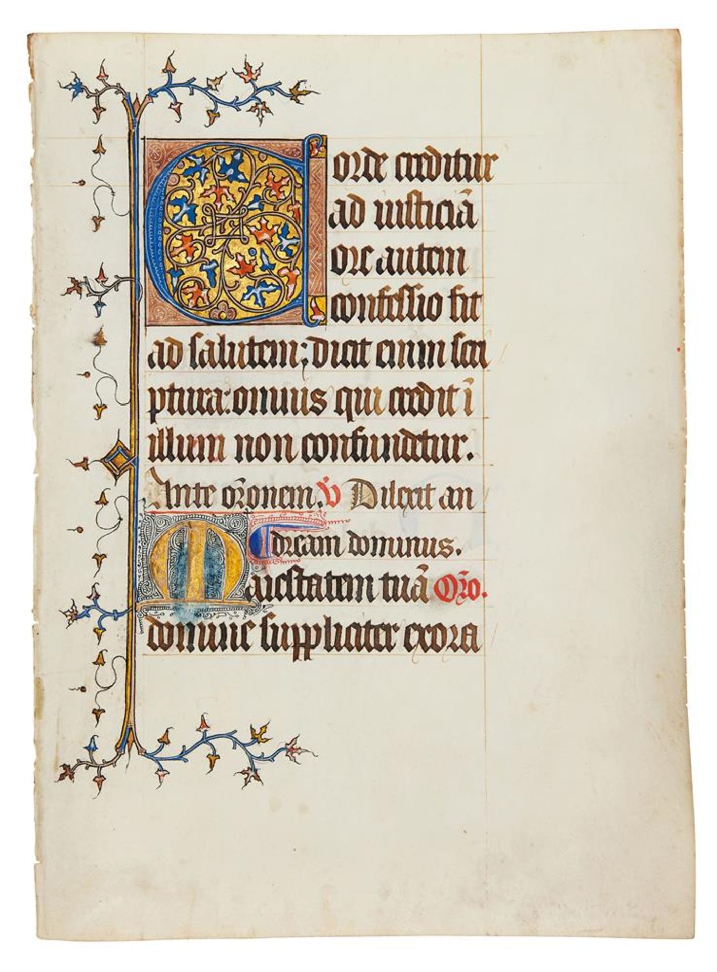 Leaf from an early Book of Hours, in Latin, illuminated manuscript on parchment