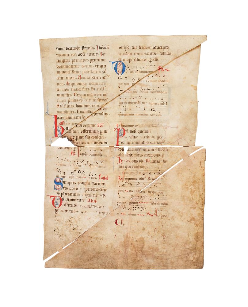 ‡ Three leaves from a Noted Missal, in Latin, decorated manuscript on parchment