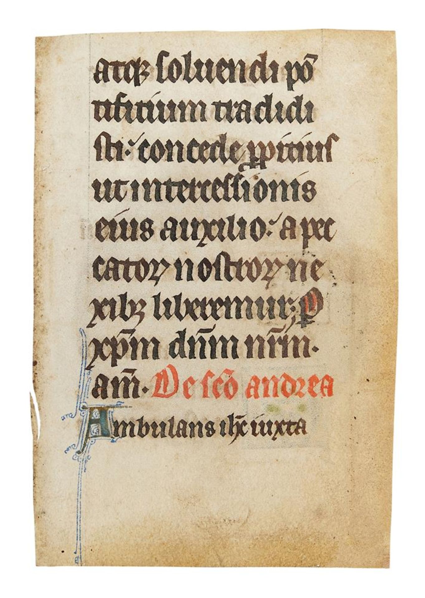 Leaf from a Psalter or Psalter-Hours, with large illuminated initial, in Latin,