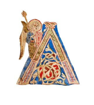 ‡ Large initial 'A' with a standing angel, cutting from an illustrated manuscript choirbook