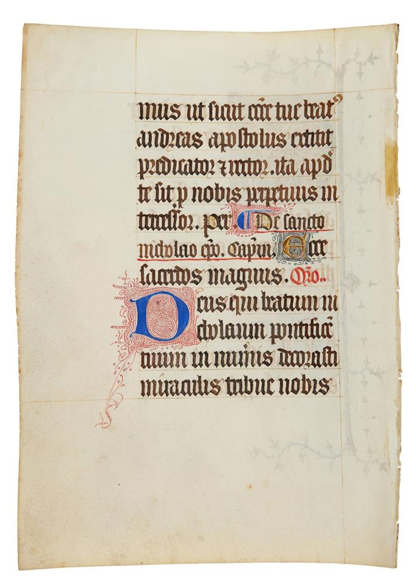 Leaf from an early Book of Hours, in Latin, illuminated manuscript on parchment - Image 2 of 2