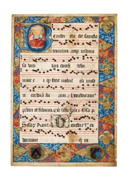 ‡ The Holy Trinity in a large historiated initial on a leaf from the De Thou Gradual