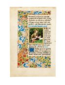 Leaf from the Suffrages of Saints with two small square miniatures of SS. Michael the Archangel and