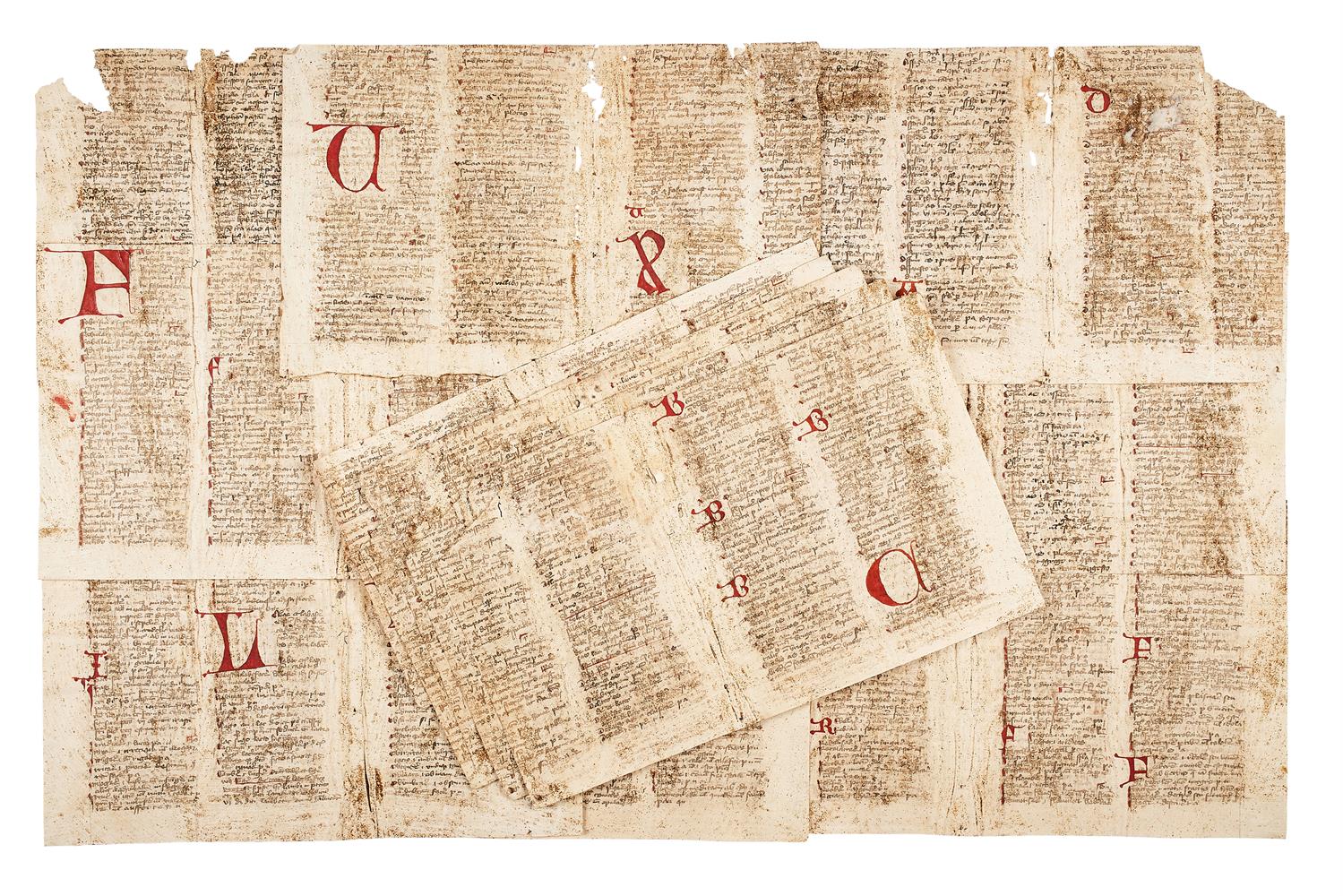 Sixteen cuttings from bifolia from a manuscript of a Latin wordlist based on Balbus' Catholicon