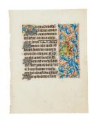 Leaf from a Book of Hours, with a two-faced drollery in the border, in Latin,