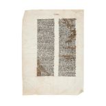 ‡ Leaf from a vast Lectern Bible, in Latin, decorated manuscript on parchment