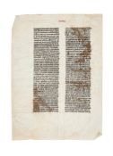 ‡ Leaf from a vast Lectern Bible, in Latin, decorated manuscript on parchment