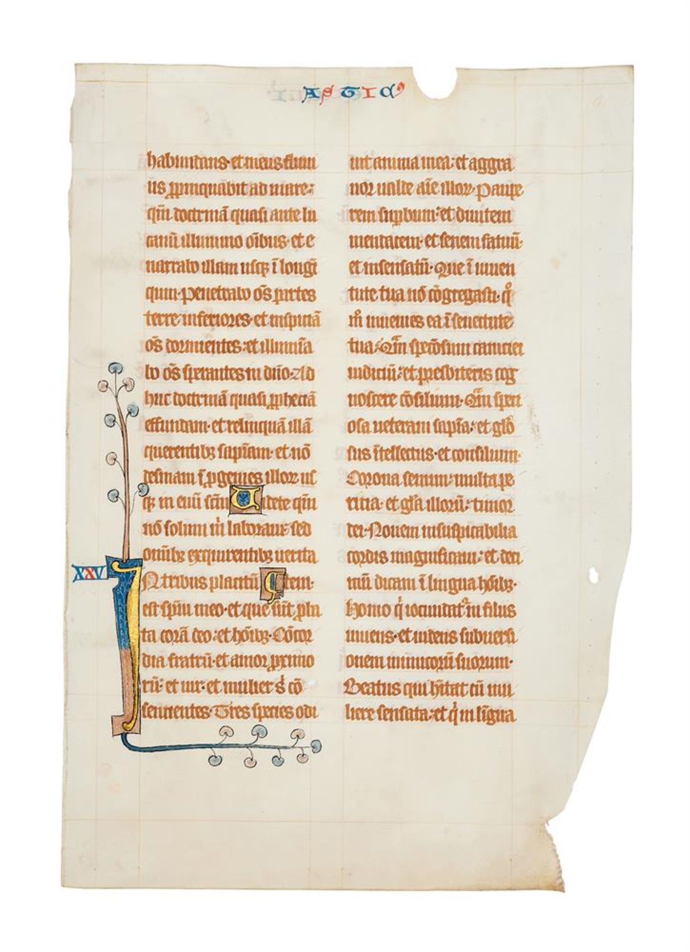 Leaf from the gargantuan 'Bohun Bible', with an illuminated initial