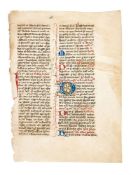 Leaf from a Missal, with a charming decorated initial, in Latin,