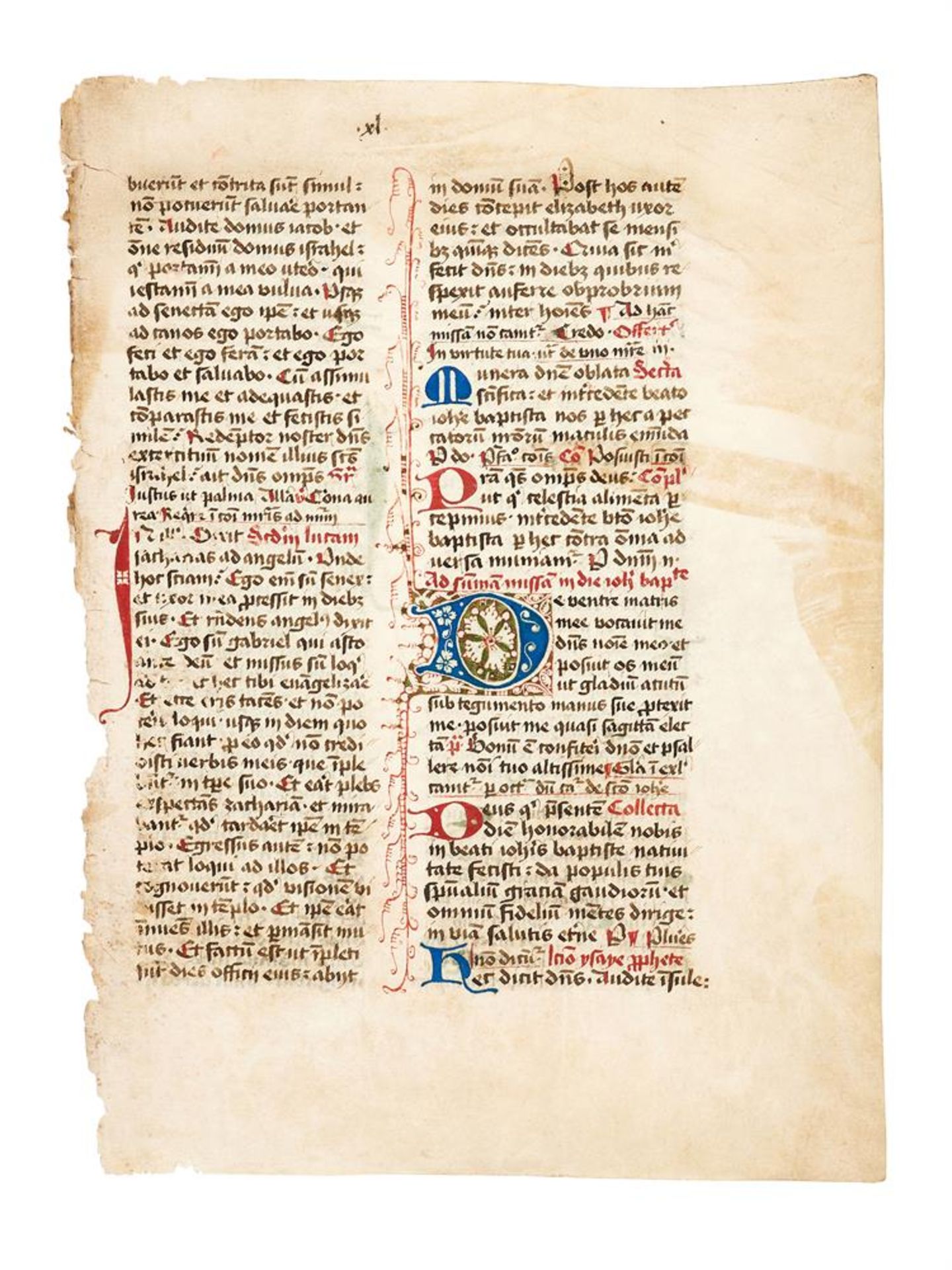 Leaf from a Missal, with a charming decorated initial, in Latin,