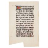 Leaf from a large illuminated Pontifical, in Latin, manuscript on parchment