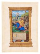 The Agony in the Garden, a large miniature from a Book of Hours, with a text leaf from the same