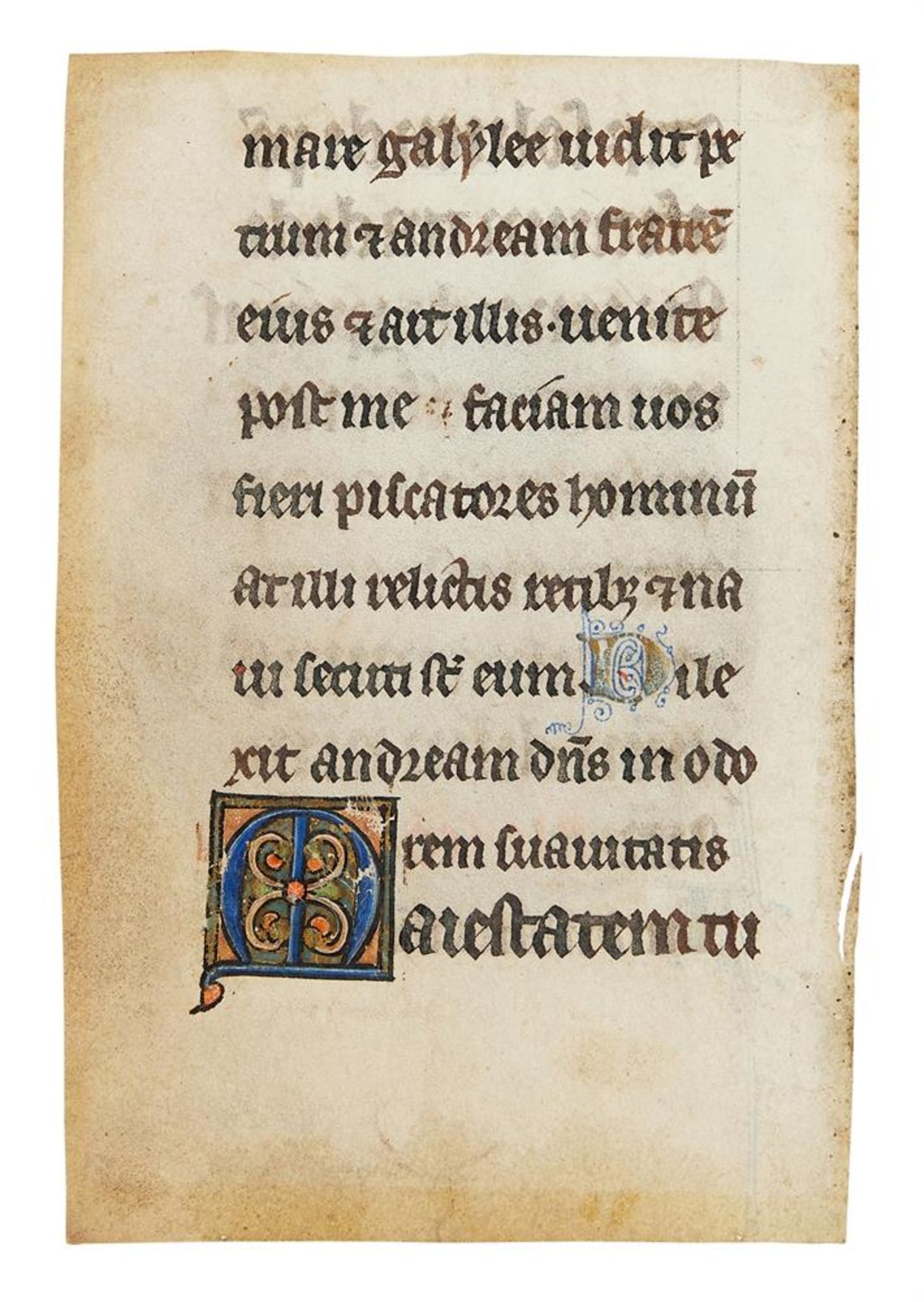 Leaf from a Psalter or Psalter-Hours, with large illuminated initial, in Latin, - Image 2 of 2