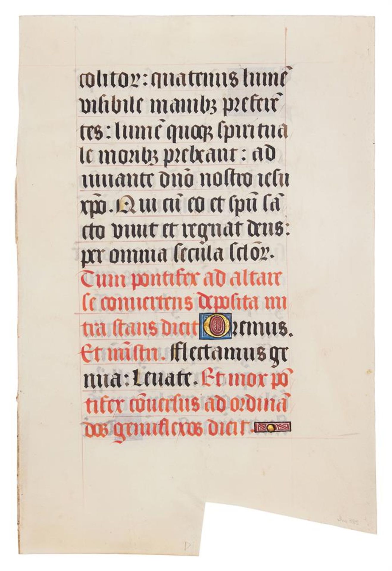 Leaf from a large illuminated Pontifical, in Latin, manuscript on parchment - Image 2 of 2